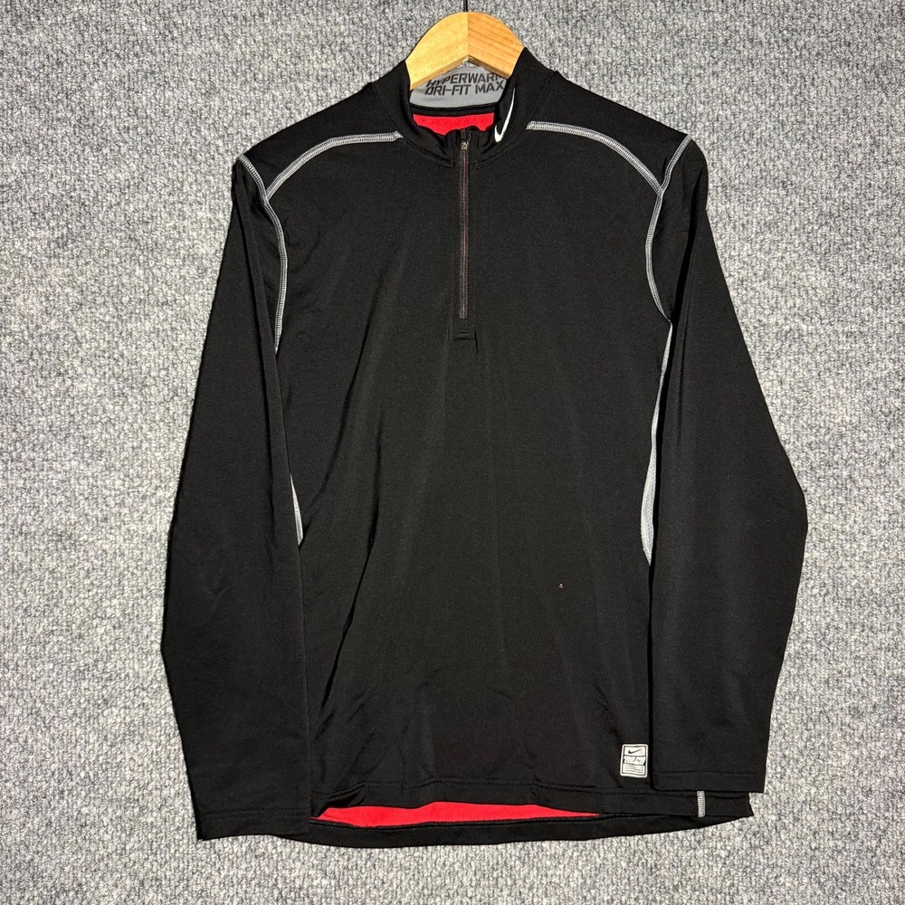 Nike Activewear Top Black Pro Combat Hyperwarm Dri-FIT Mock‎ Neck 1/4 Zip Size L